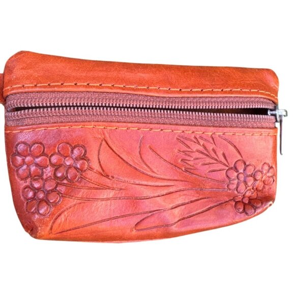 Handmade Leather Tote Bag & Coin Purse Set With Floral Embossing Large Size Oran - Picture 4 of 9